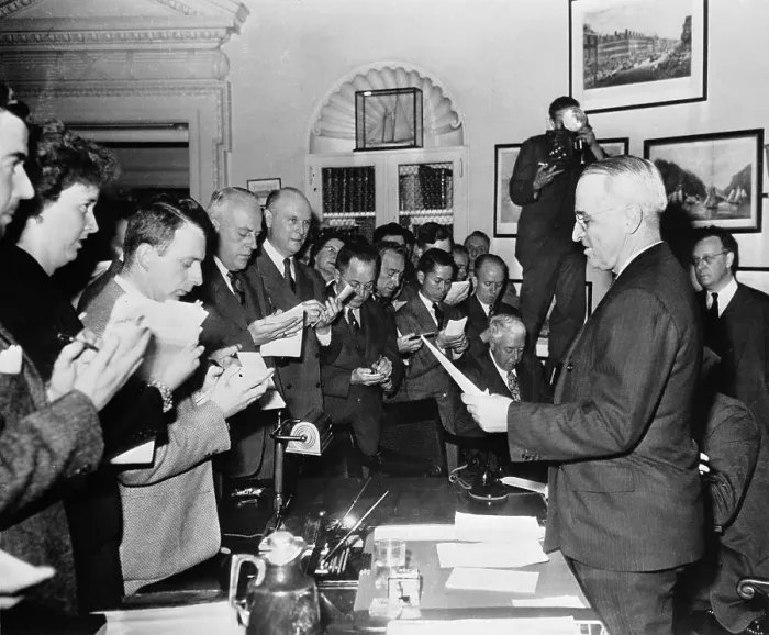 Framed Print : Harry Truman Addressing Press Framed Print : Harry Truman Addressing Press