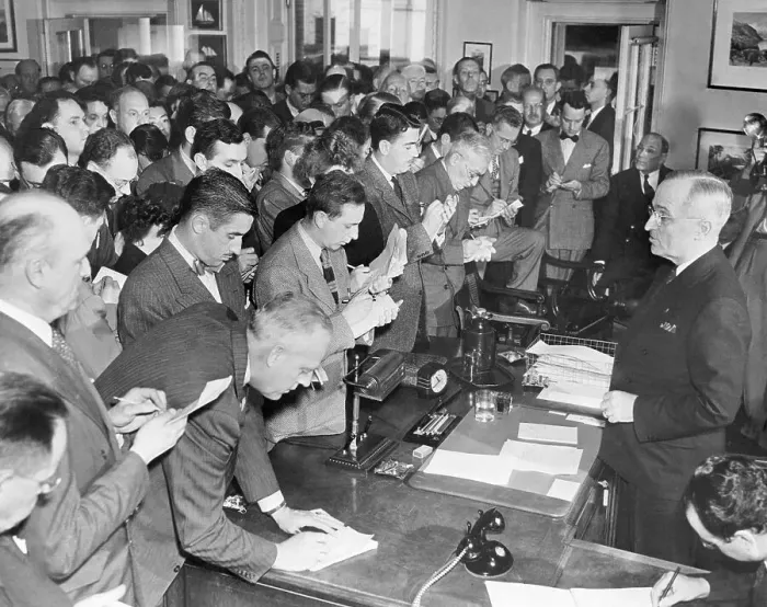 Framed Print : Harry Truman Communicating with Reporters Framed Print : Harry Truman Communicating with Reporters