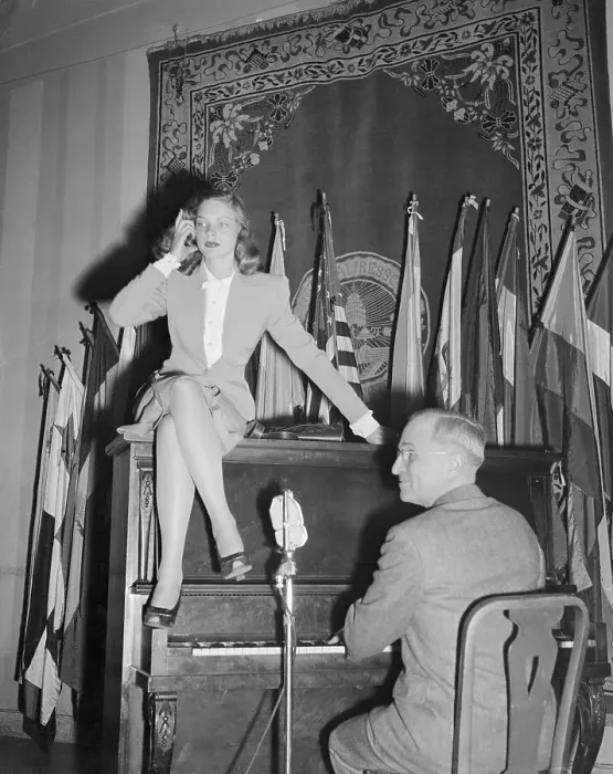 Framed Print : Harry Truman Playing Piano for Lauren Bacall Framed Print : Harry Truman Playing Piano for Lauren Bacall