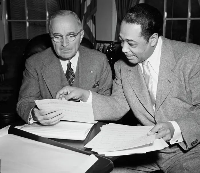 Framed Print : Harry Truman Reviewing Music Score with Duke Ellington Framed Print : Harry Truman Reviewing Music Score with Duke Ellington