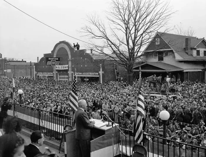 Framed Print : Harry Truman Speaking to Crowd Framed Print : Harry Truman Speaking to Crowd