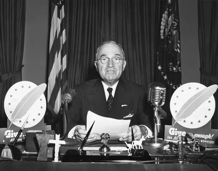 Framed Print : Harry Truman Speaking at Press Conference Framed Print : Harry Truman Speaking at Press Conference