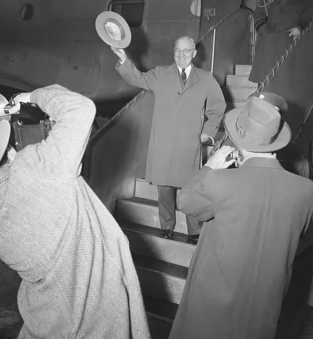 Framed Print : Harry Truman Waving from Plane Framed Print : Harry Truman Waving from Plane