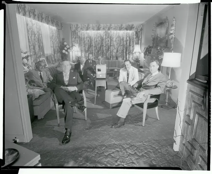  : Harry Wismer Watching Film Clips With Colleagues
