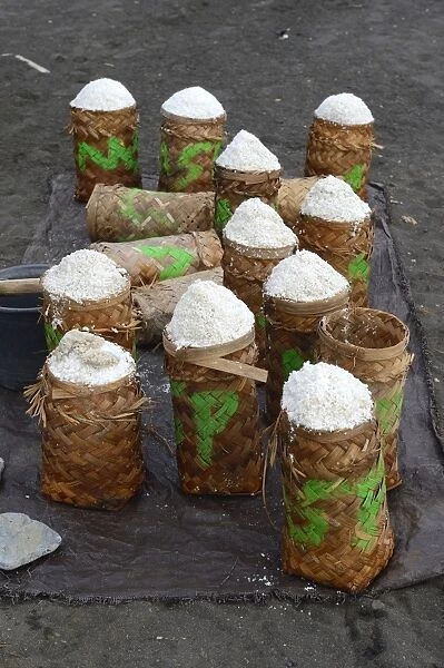Harvested sea salt, packed to dry, known as Fleur de Sel, North Bali, Bali, Indonesia
