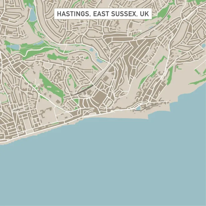 Framed Print : Hastings East Sussex UK City Street Map Framed Print : Hastings East Sussex UK City Street Map