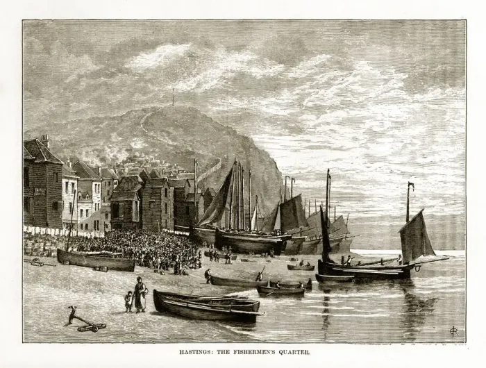 Framed Print : Hastings, England The Fishermens Quarter Victorian Engraving Framed Print : Hastings, England The Fishermens Quarter Victorian Engraving