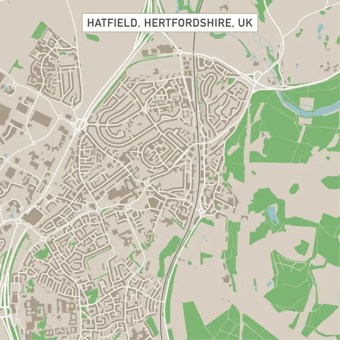 Framed Print : Hatfield Hertfordshire UK City Street Map