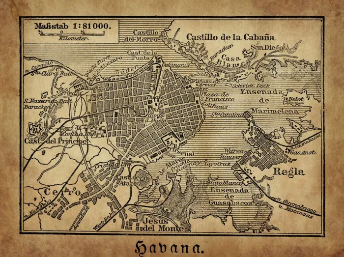 Framed Print : Havana map from 1888 Framed Print : Havana map from 1888