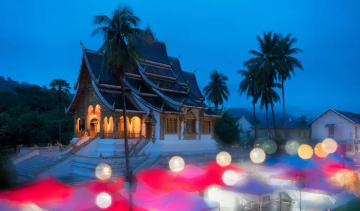 Framed Print : The Haw Pha bang or The royal place with Night market Framed Print : The Haw Pha bang or The royal place with Night market