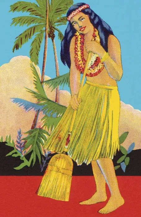 Framed Print : Hawaiian Woman with a Broom Framed Print : Hawaiian Woman with a Broom
