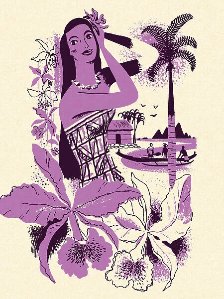 Hawaiian Woman and Flowers