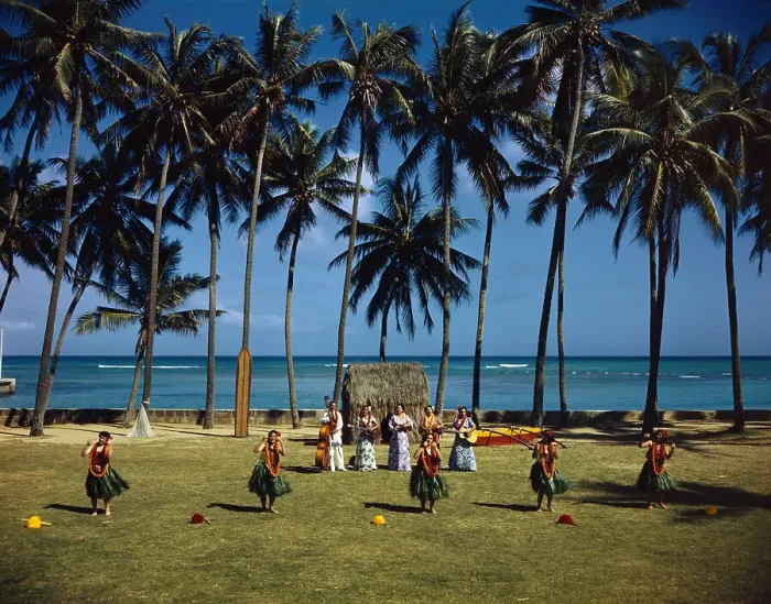 Framed Print : Hawaiians Dancing at Beach Area Framed Print : Hawaiians Dancing at Beach Area