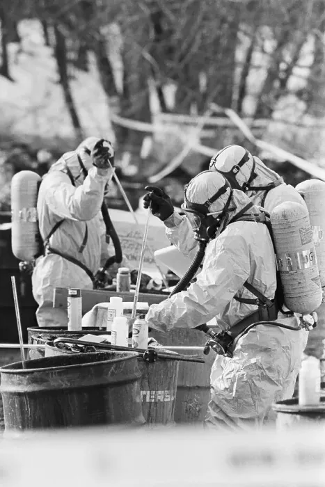 Framed Print : Hazardous Waste Team at Work Framed Print : Hazardous Waste Team at Work