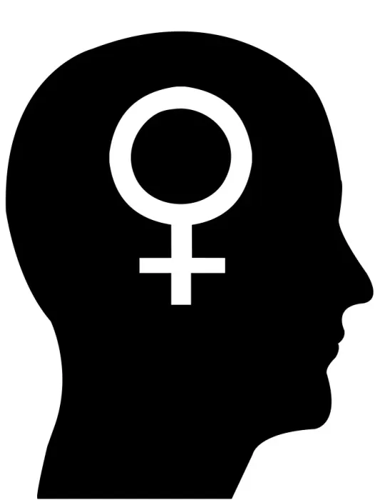 Framed Print : Head in profile with the symbol of Venus, female gender, illustration Framed Print : Head in profile with the symbol of Venus, female gender, illustration