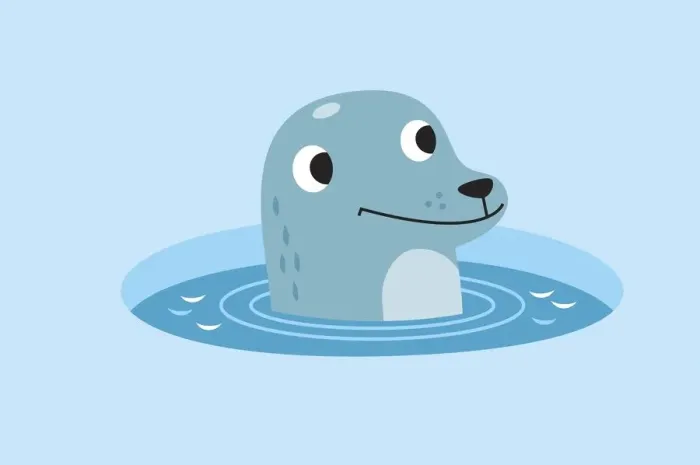 Framed Print : Head of smiling seal emerging from water in circular hole in icy surface