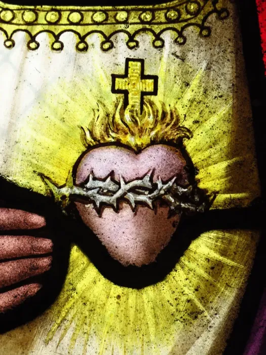Framed Print : The heart of Jesus Christ on an antique stained glass window Framed Print : The heart of Jesus Christ on an antique stained glass window