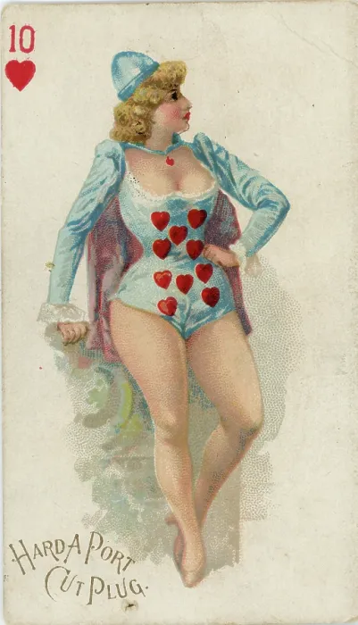 Framed Print : Ten of Hearts Playing Card, Hard A Port Cut Plug Tobacco Card, 1890s Framed Print : Ten of Hearts Playing Card, Hard A Port Cut Plug Tobacco Card, 1890s