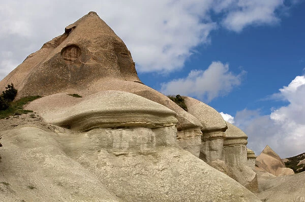 Heavily eroded tuff cones, Goreme National Park, near Goreme, Cappadocia, Nevsehir Province, Central Anatolia Region, Turkey