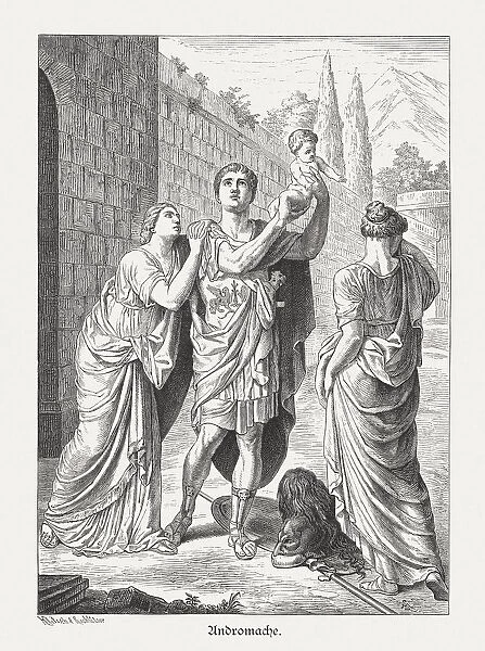Hectors farewell from Andromache, Greek mythology, wood engraving, published 1879