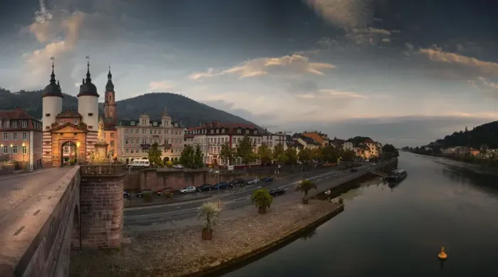 Framed Print : Heidelberg panorama with Old Bridge at dusk, Baden-Wurttemberg, Germany Framed Print : Heidelberg panorama with Old Bridge at dusk, Baden-Wurttemberg, Germany