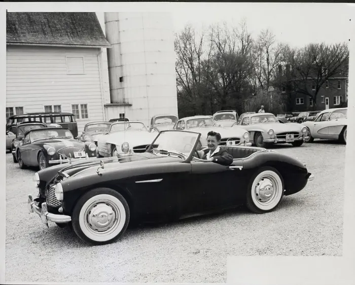 Framed Print : Heiress In Sports Car at Farm Framed Print : Heiress In Sports Car at Farm