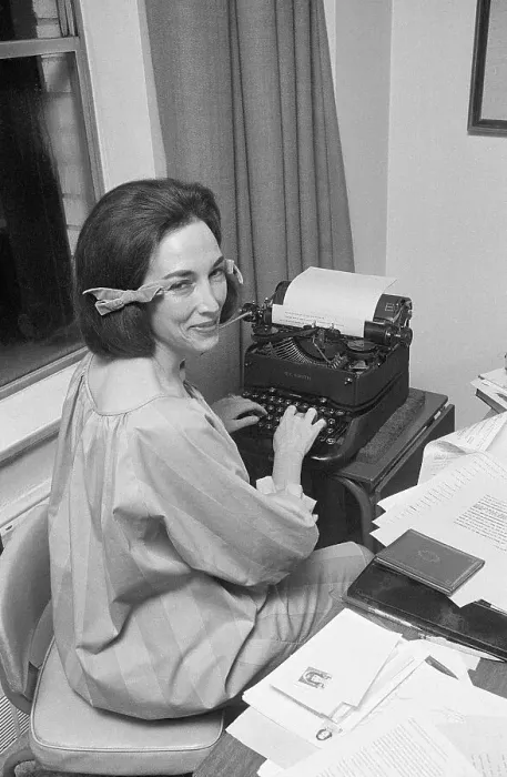 Framed Print : Helen Gurley Brown at Typewriter Framed Print : Helen Gurley Brown at Typewriter