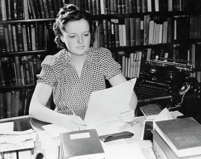 Framed Print : Helen Hiett Working At Her Desk Framed Print : Helen Hiett Working At Her Desk