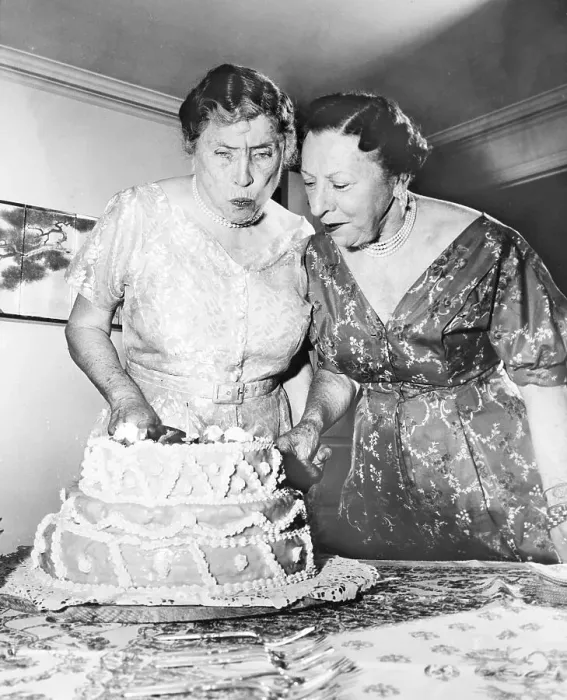 Framed Print : Helen Keller and Friend with Birthday Cake Framed Print : Helen Keller and Friend with Birthday Cake