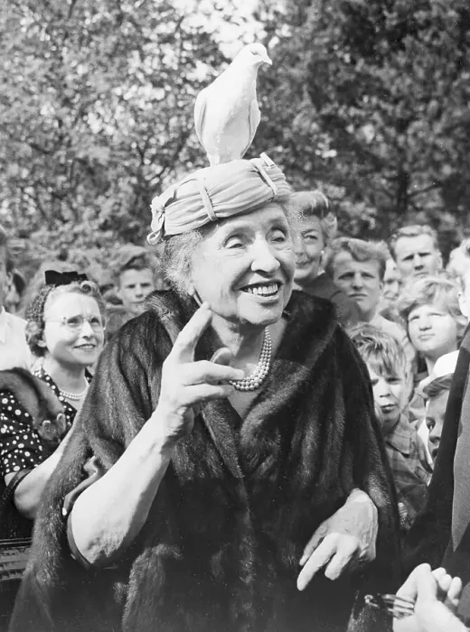 Framed Print : Helen Keller with a Pigeon on Her Hat Framed Print : Helen Keller with a Pigeon on Her Hat