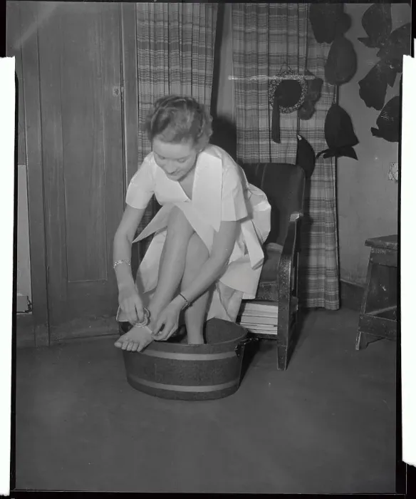 Framed Print : Helen Rodgers Soaking and Washing Her Feet Framed Print : Helen Rodgers Soaking and Washing Her Feet