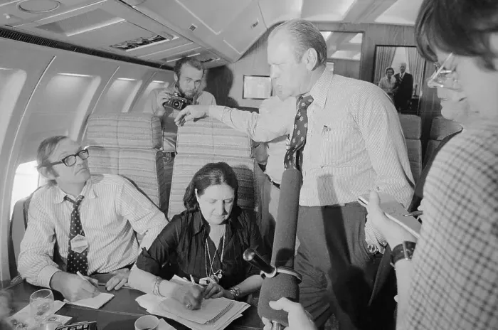 Framed Print : Helen Thomas with President Ford in Airplane Framed Print : Helen Thomas with President Ford in Airplane