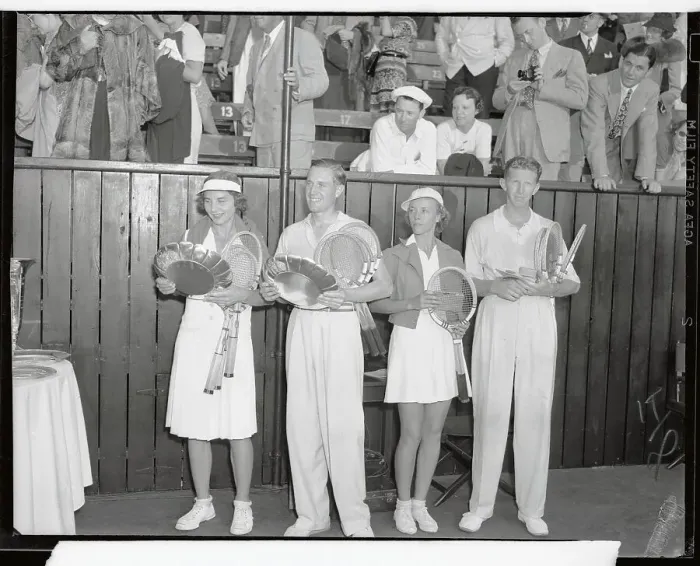 Framed Print : Helen Wills Moody and Gottfried Von Cramm Holding Winning Plaques Framed Print : Helen Wills Moody and Gottfried Von Cramm Holding Winning Plaques