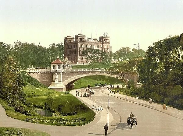 The Helgoland Bridge, Helgolaender Bruecke, in Hamburg, Germany, Historic, photochrome print from the 1890s