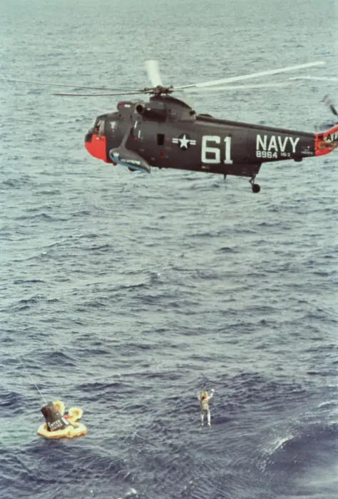 Framed Print : Helicopter Lifting Scott Carpenter from Ocean Framed Print : Helicopter Lifting Scott Carpenter from Ocean