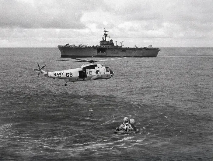 Framed Print : Helicopter Recovering Apollo 13 Capsule Framed Print : Helicopter Recovering Apollo 13 Capsule