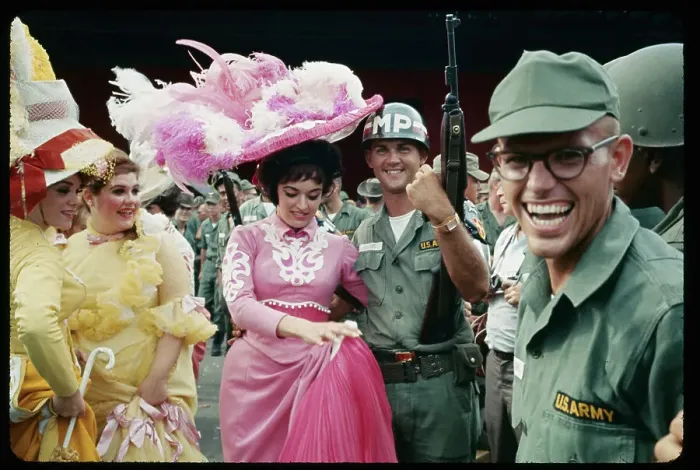 Framed Print : Hello Dolly Actresses Chatting with Soldiers Framed Print : Hello Dolly Actresses Chatting with Soldiers