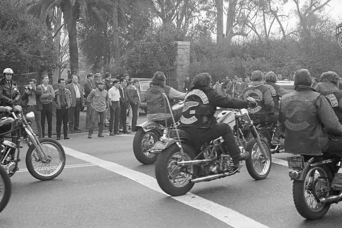 Framed Print : Hell's Angels Driving Through Street Framed Print : Hell's Angels Driving Through Street