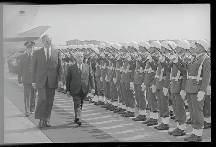 Framed Print : Helmut Kohl and Amintore Fanfani Reviewing Honor Troops Framed Print : Helmut Kohl and Amintore Fanfani Reviewing Honor Troops
