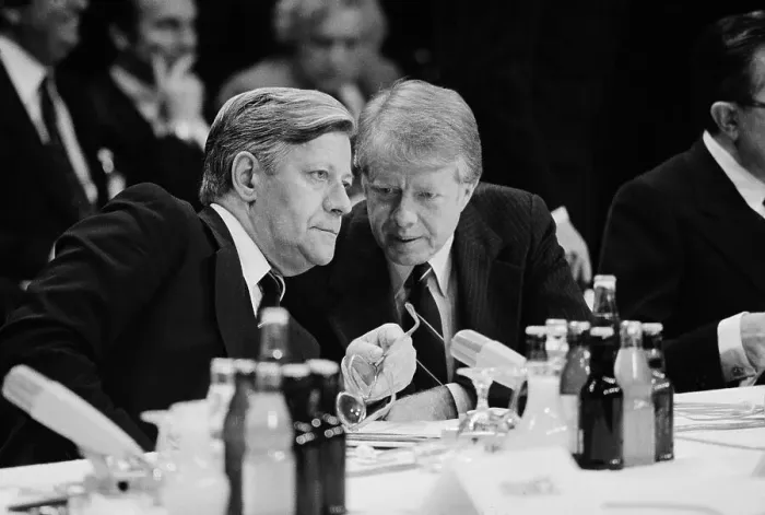 Framed Print : Helmut Schmidt and Jimmy Carter at Summit