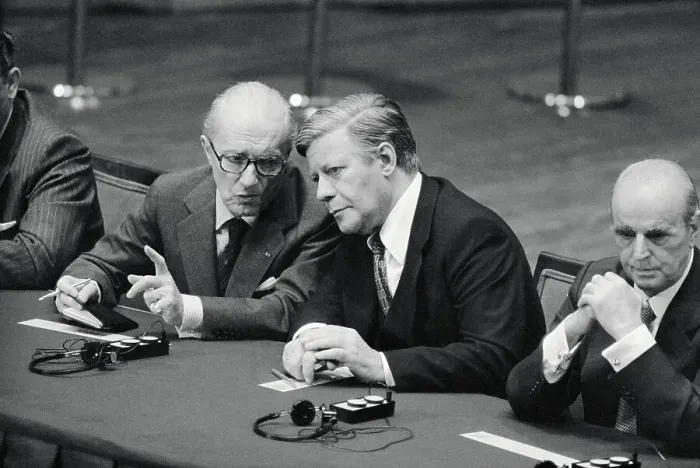 Framed Print : Helmut Schmidt and Louis De Guiringaud at Conference Framed Print : Helmut Schmidt and Louis De Guiringaud at Conference