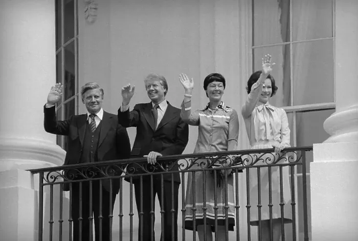 Framed Print : Helmut Schmidt and Others Waving to the Crowds Framed Print : Helmut Schmidt and Others Waving to the Crowds