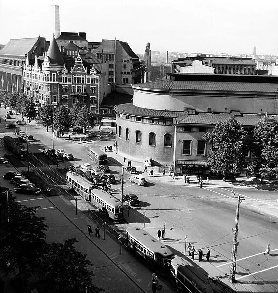Helsinki. The Pohjoinen Esplanade in Helsinki, with the Swedish Theatre 