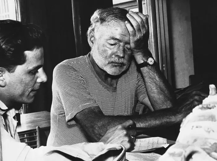 Framed Print : Hemingway Talks with Journalist Framed Print : Hemingway Talks with Journalist