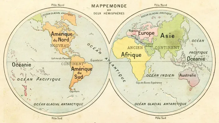 Framed Print : Hemispheres map 1887 Framed Print : Hemispheres map 1887