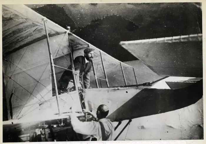 Framed Print : Henri Farman Examining Bi-Plane Framed Print : Henri Farman Examining Bi-Plane