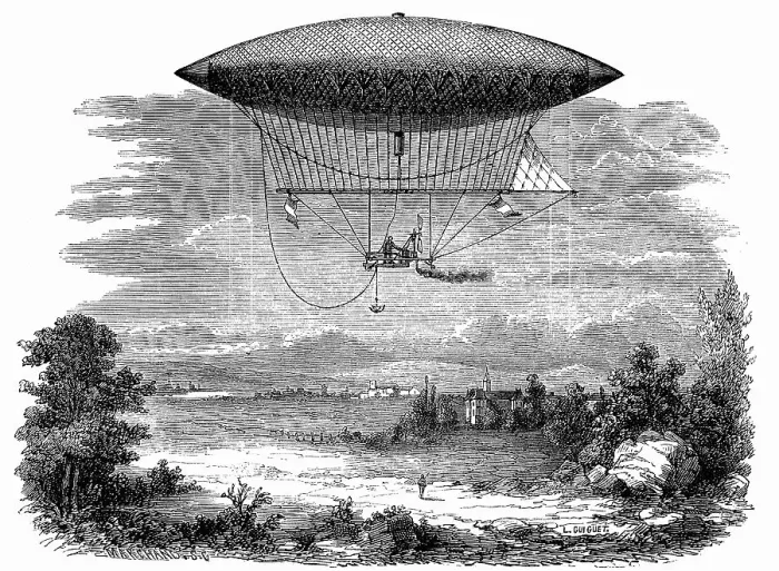 Framed Print : Henri Giffard's steam-powered dirigible by Louis Figuier Framed Print : Henri Giffard's steam-powered dirigible by Louis Figuier
