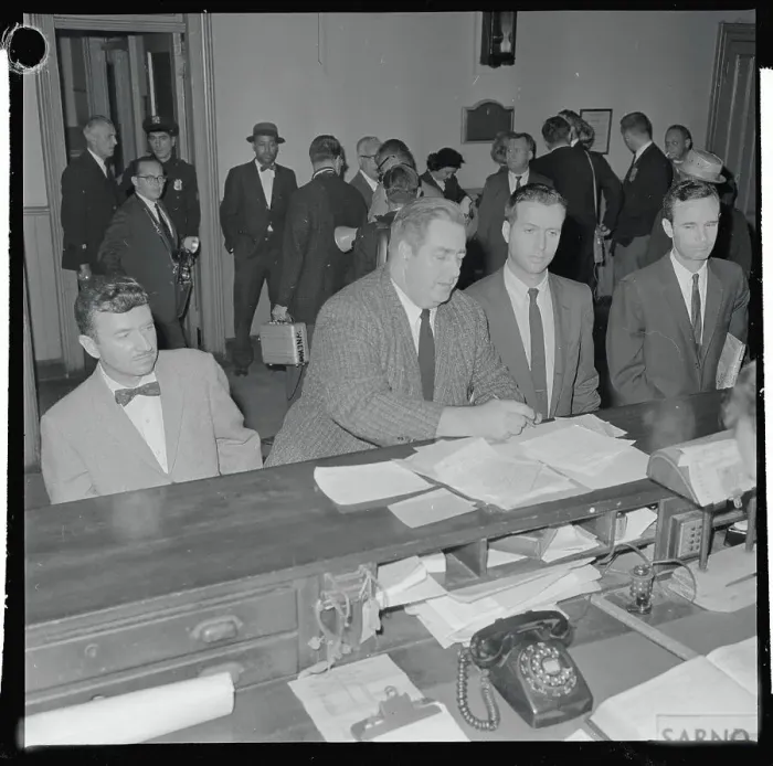 Framed Print : Henry Bloomgarden and Richard Klein at Police Station Framed Print : Henry Bloomgarden and Richard Klein at Police Station