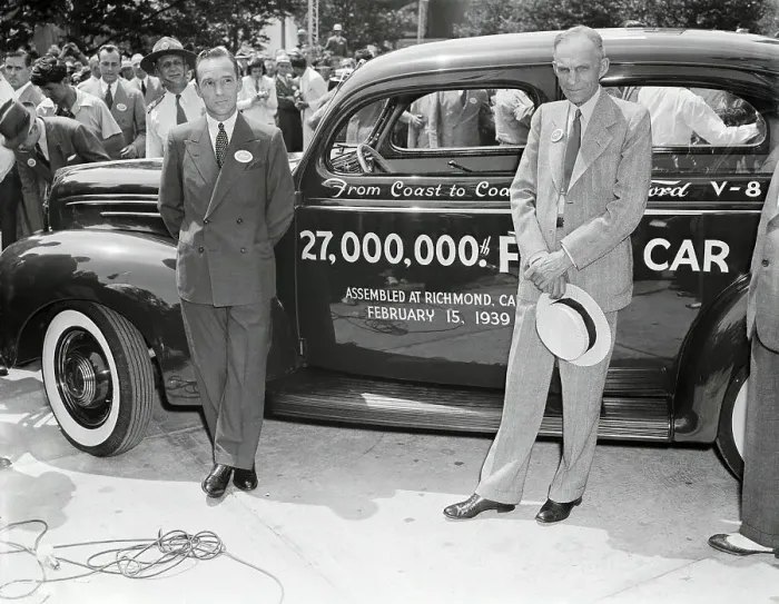 Framed Print : Henry and Edsel Ford Posing Next to a Car