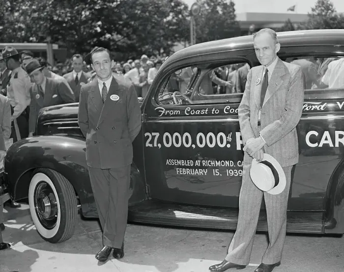 Framed Print : Henry and Edsel Ford Posing Next to a Car Framed Print : Henry and Edsel Ford Posing Next to a Car